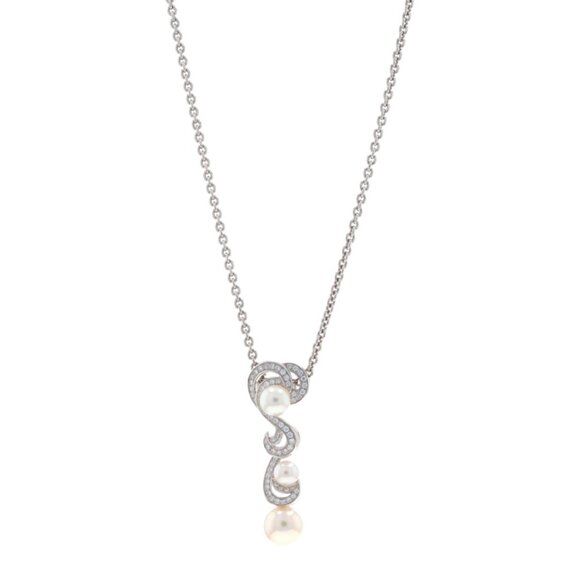 Mikimoto Laguna Akoya Pearl Diamond Necklace - White Gold 18k .40ctw Adjustable - Picture 1 of 5